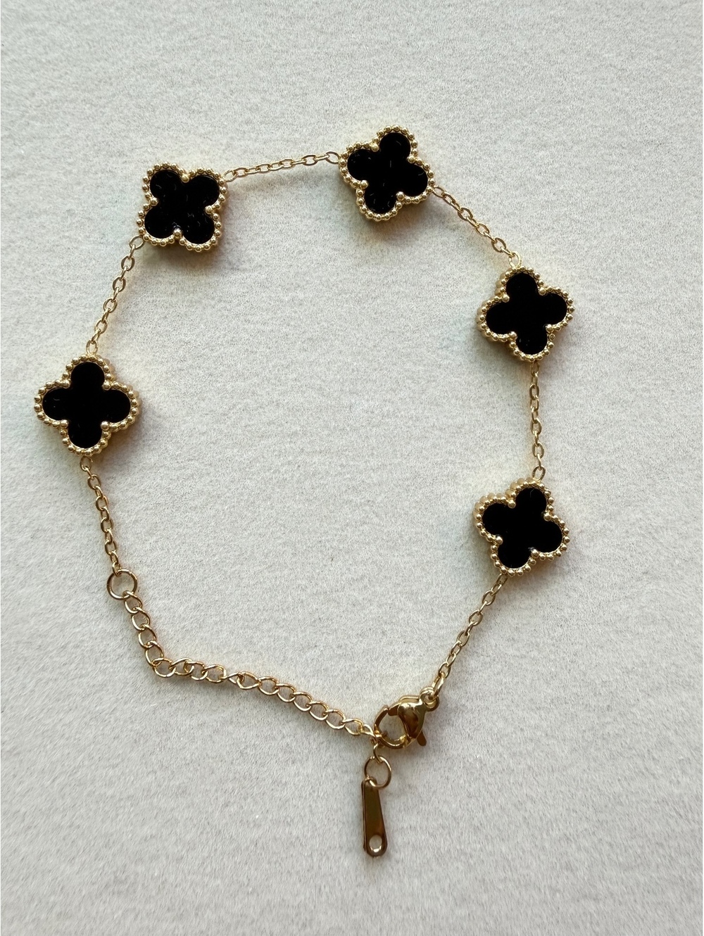 18K Gold Plated Deep Black Clover Charm Bracelet Non Tarnish